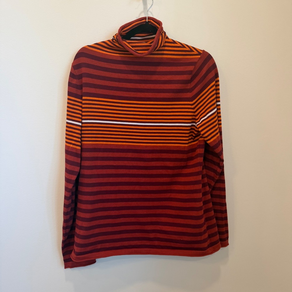 Duluth Trading Co Coolmax Striped Turtleneck Base Layer Orange Womens L Mock